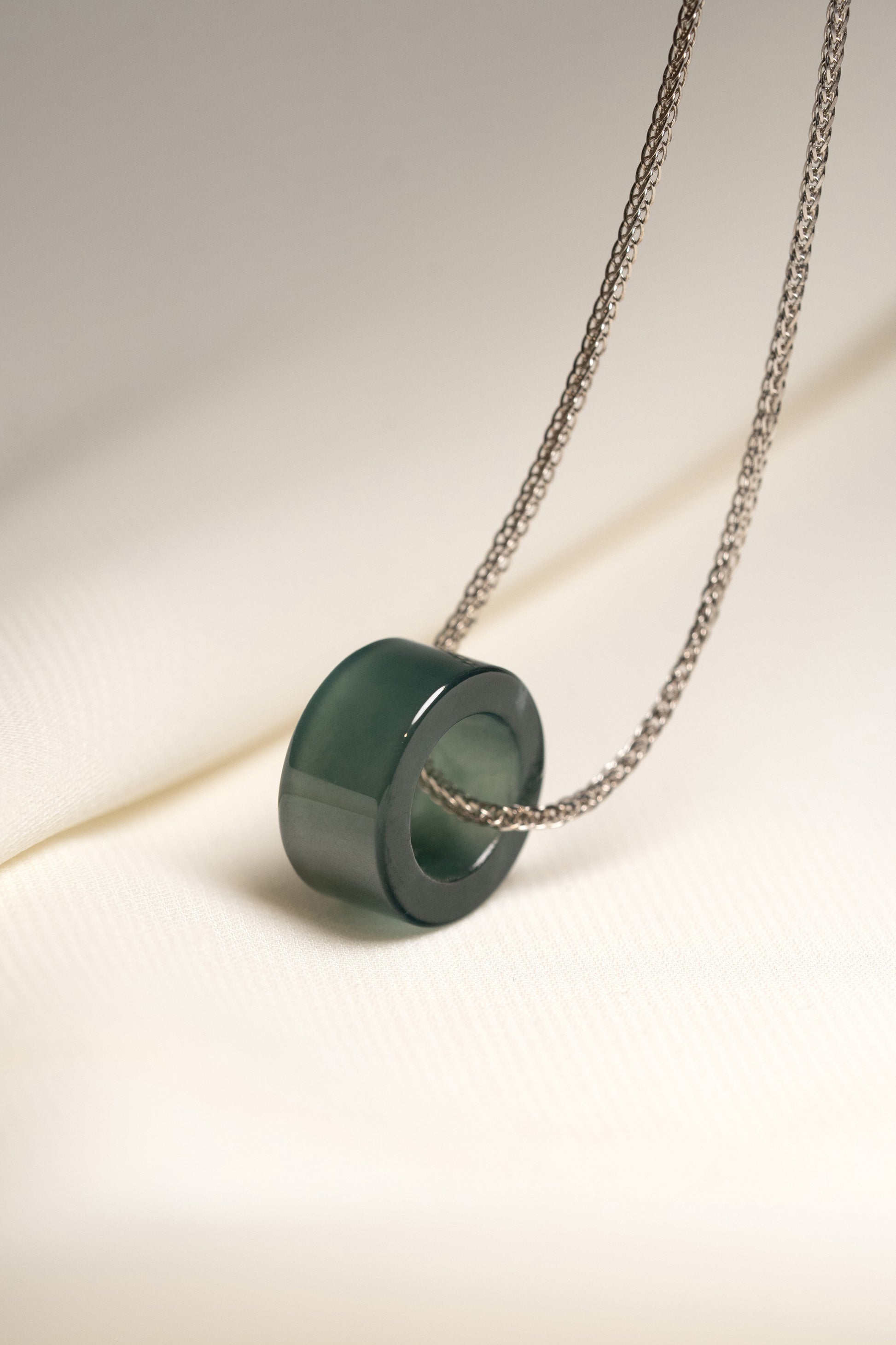 Large Intense Bluish Green Jadeite Ring Pendant hung on a 925 Silver Chain