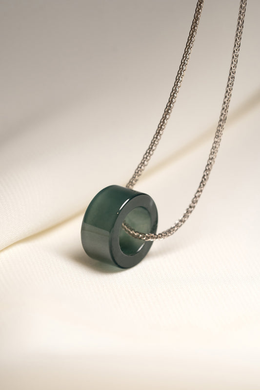 Large Intense Bluish Green Jadeite Ring Pendant hung on a 925 Silver Chain