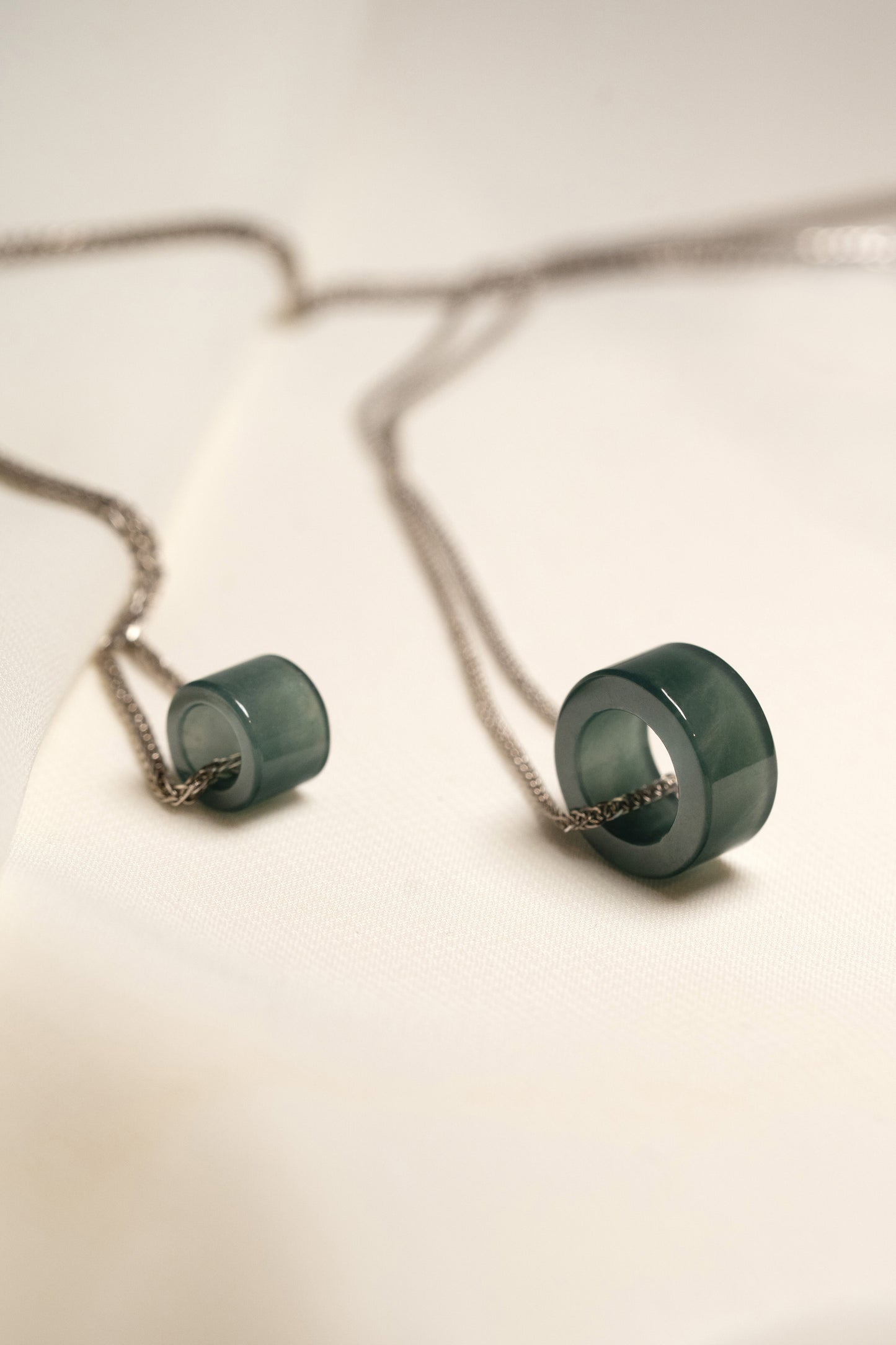 Intense Bluish Green Jadeite Ring Pendants on 925 Silver Chains