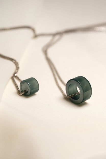 Intense Bluish Green Jadeite Ring Pendants on 925 Silver Chains