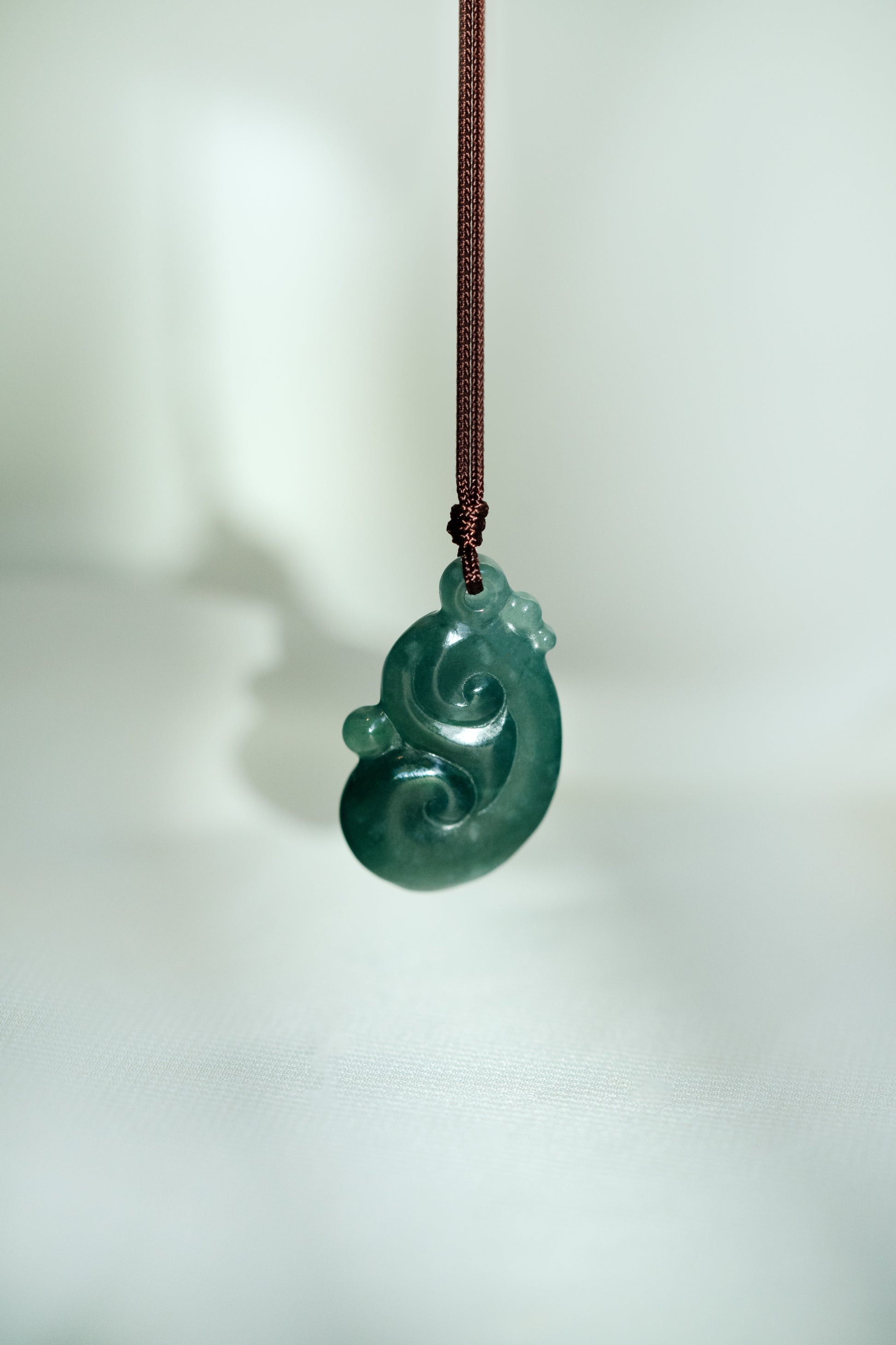 Carved Ruyi in Bluish Green Jadeite