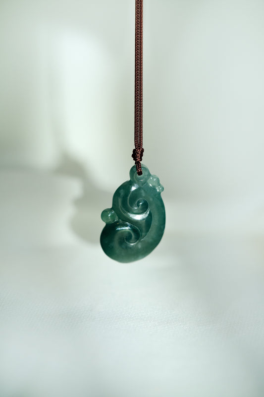 Carved Ruyi in Bluish Green Jadeite