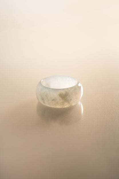 White Jadeite Ring with Intense Green patches