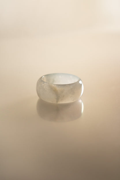 White Jadeite Ring with Intense Green patches