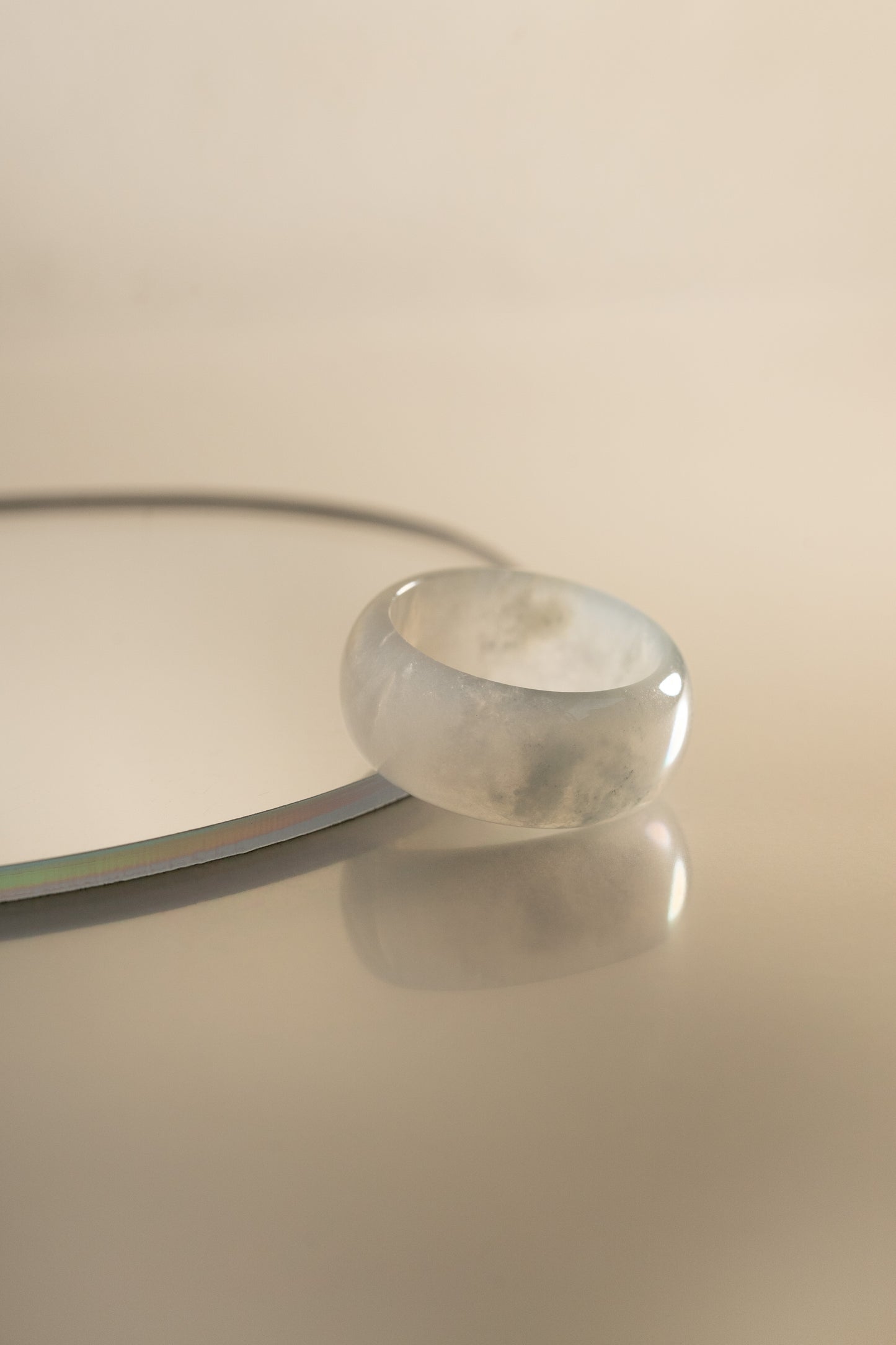 White Jadeite Ring with Intense Green patches