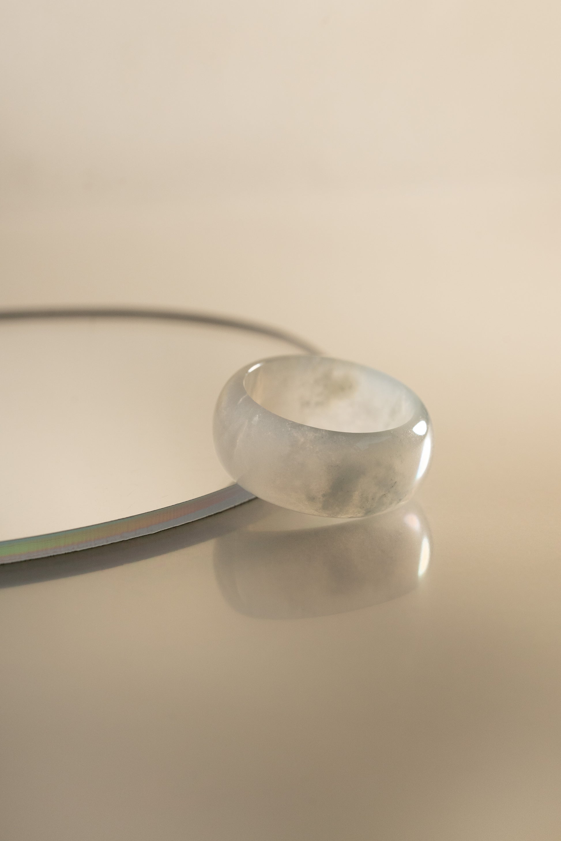 White Jadeite Ring with Intense Green patches