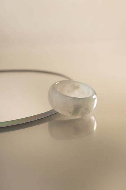 White Jadeite Ring with Intense Green patches