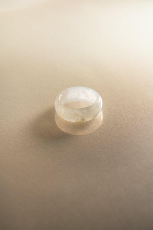 White Jadeite Ring with Brown patches