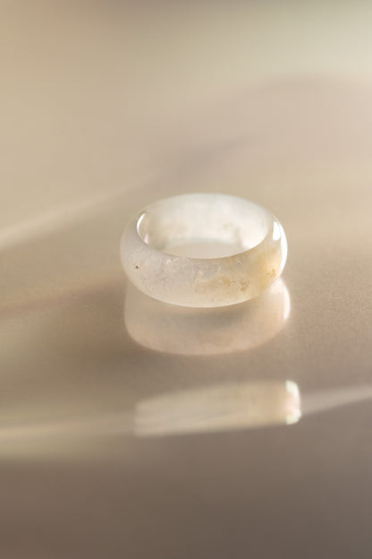 White Jadeite Ring with Brown patches