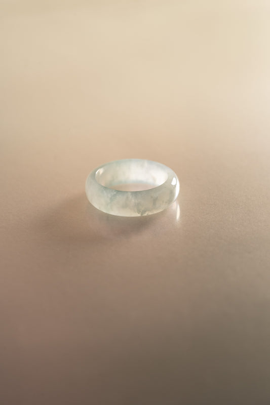 White Jadeite Ring with Medium Green patches