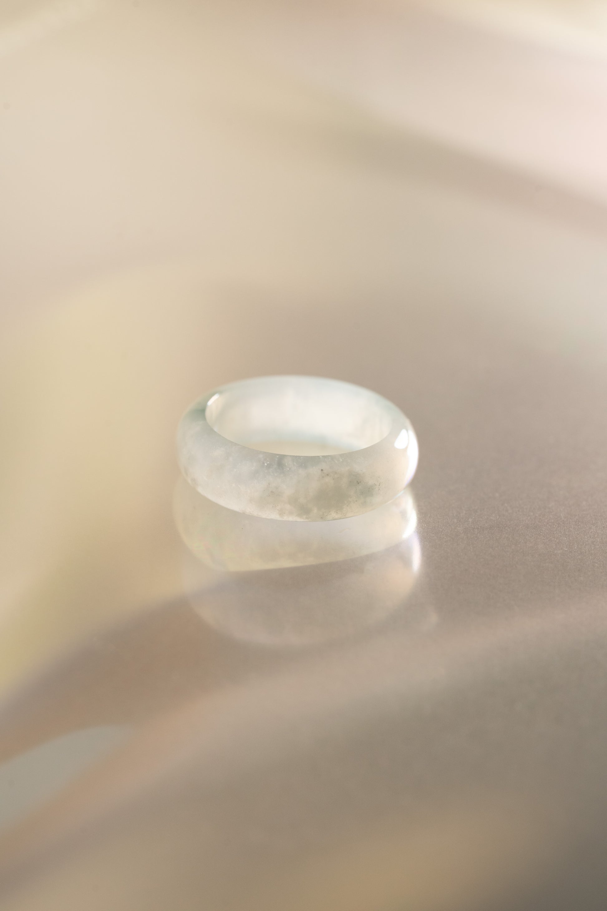 White Jadeite Ring with Medium Green patches