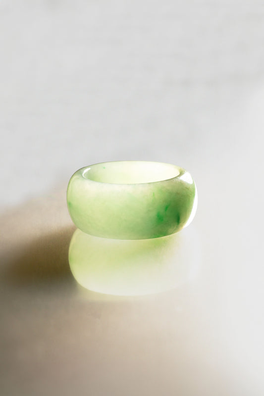 White Jadeite Ring with Intense Green patches