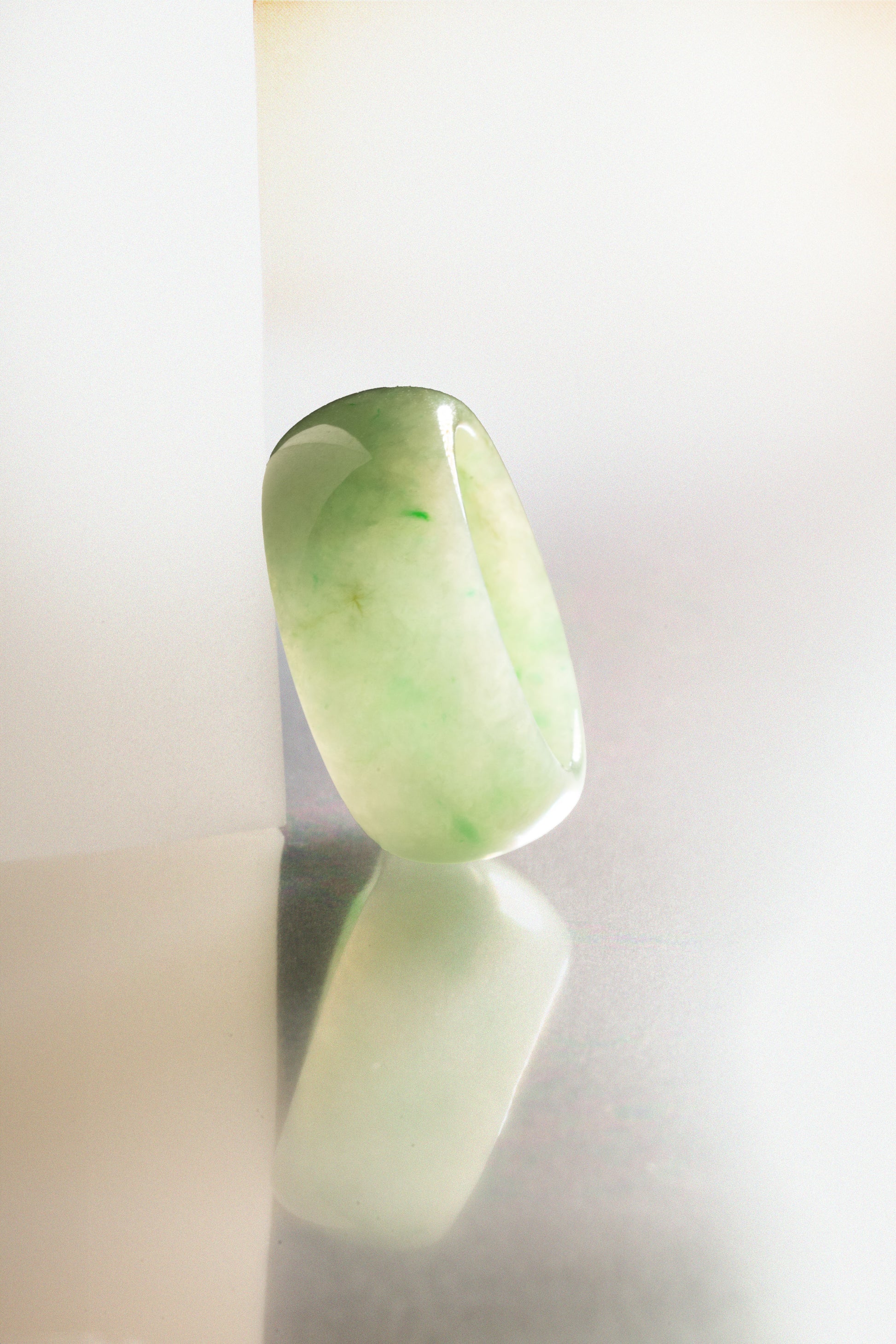 White Jadeite Ring with Intense Green patches