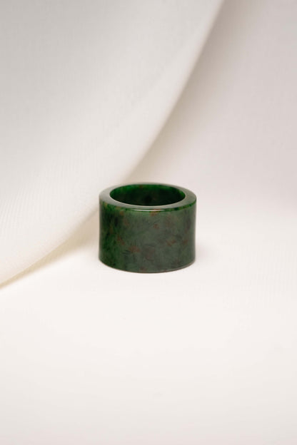 Medium Green Jadeite Ring with Deep Green Patches