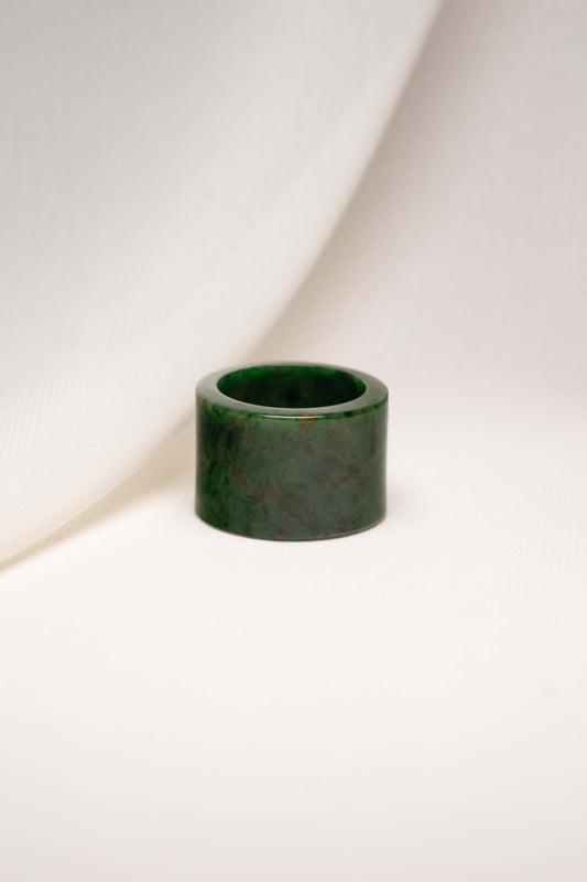 Medium Green Jadeite Ring with Deep Green Patches