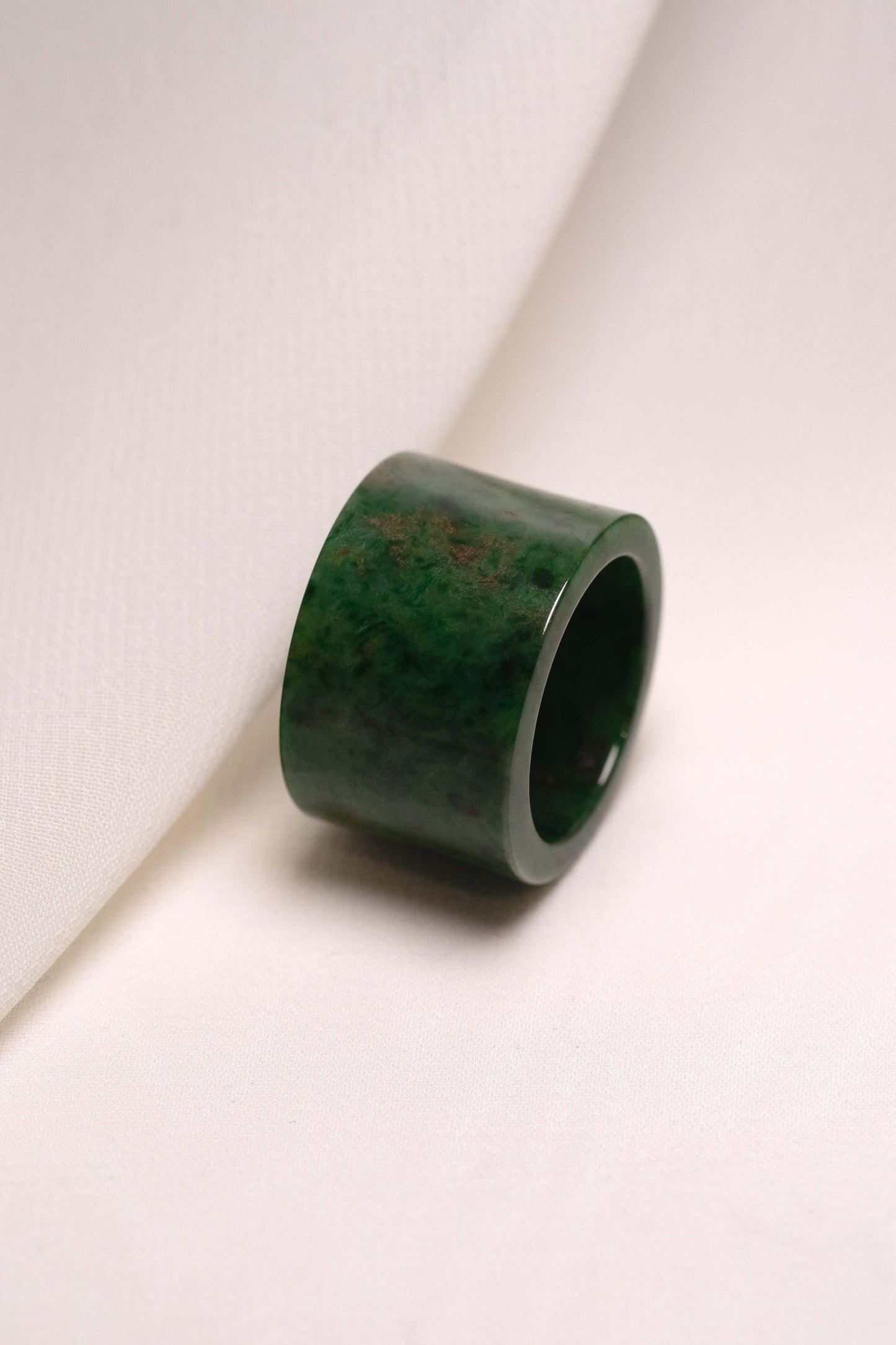 Medium Green Jadeite Ring with Deep Green Patches