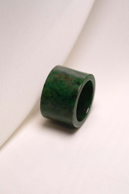 Medium Green Jadeite Ring with Deep Green Patches