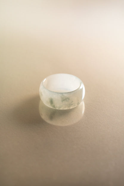 White Jadeite Ring with Bluish Green patches