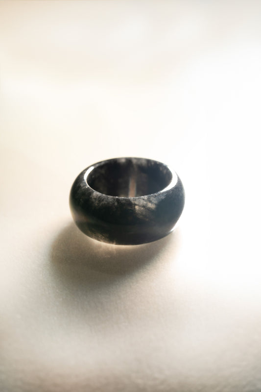 Black Jadeite Ring with White patches