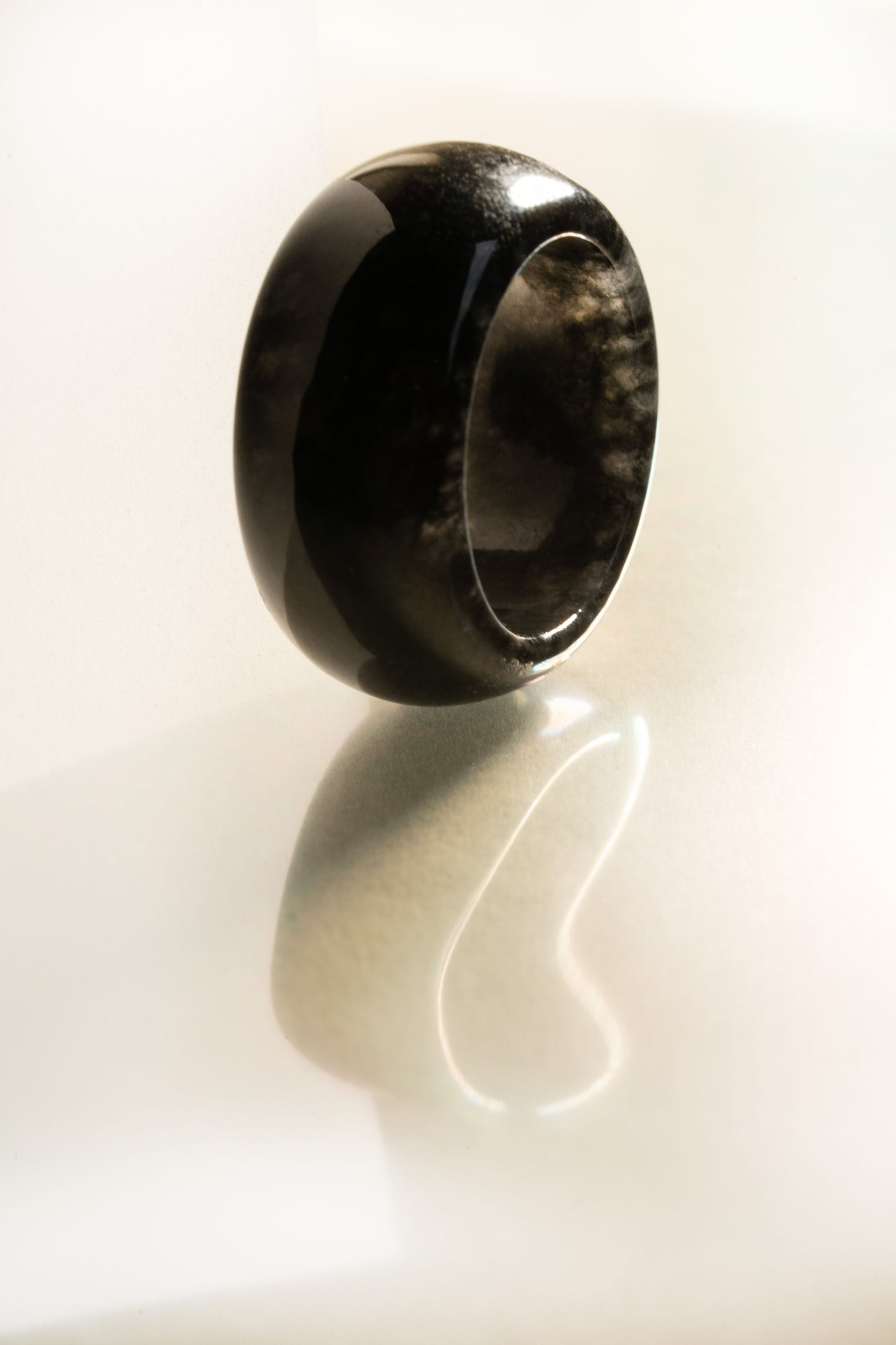 Black Jadeite Ring with White patches