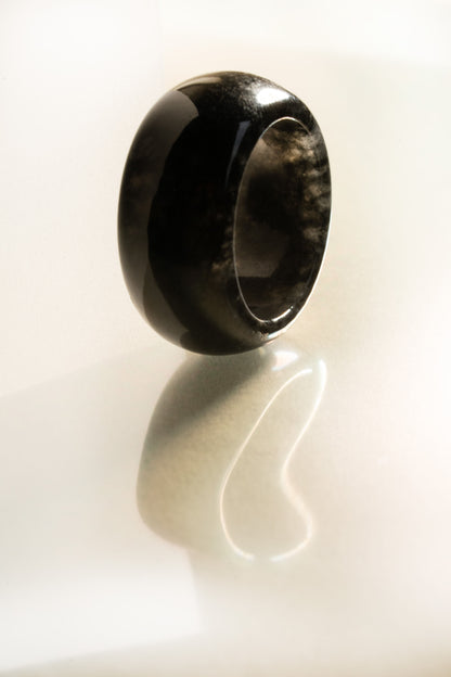 Black Jadeite Ring with White patches