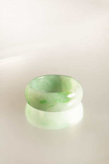 Pale Green Jadeite Ring with Light and Medium Green patches