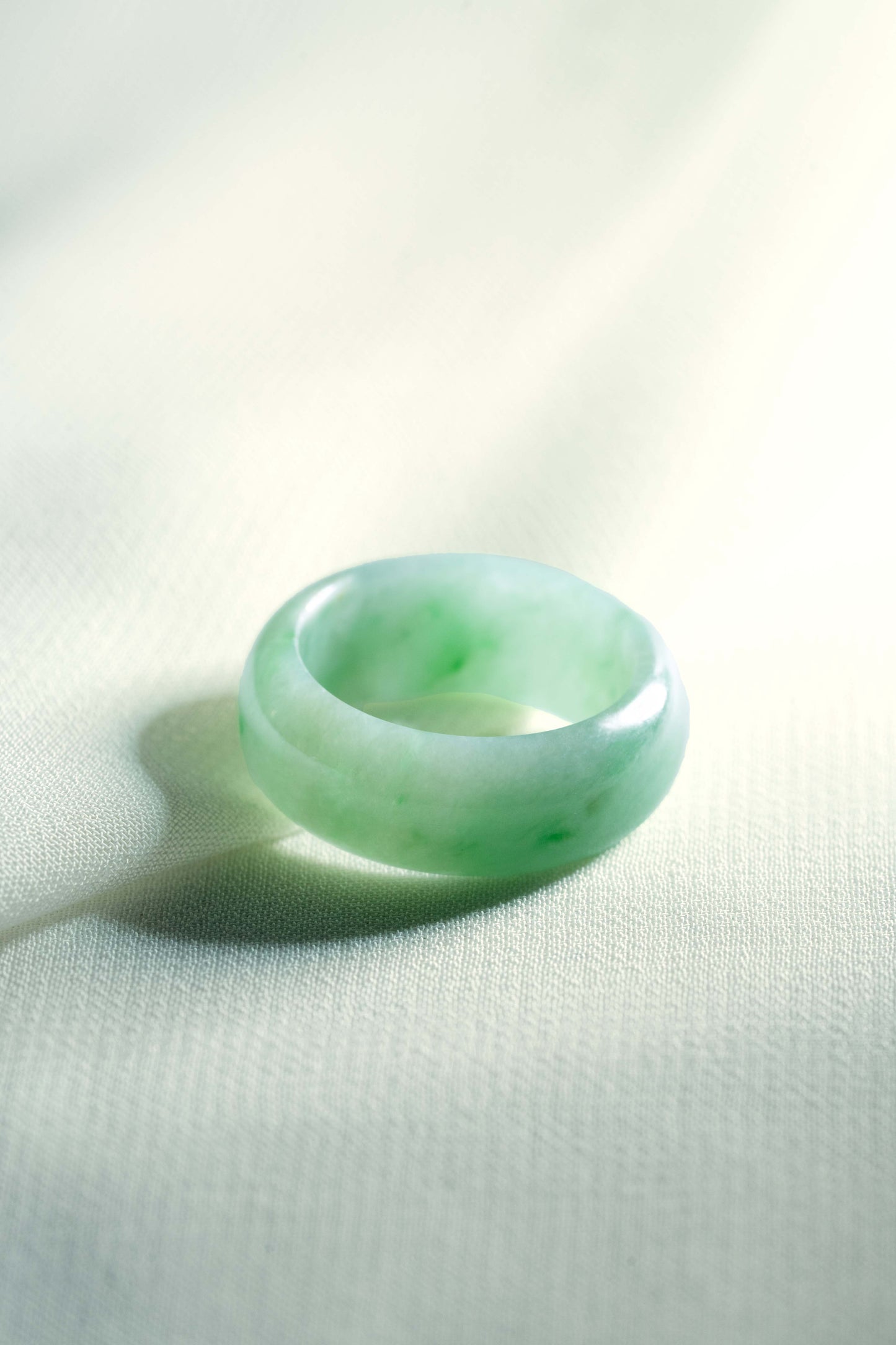 Pale Green Jadeite Ring with Light and Medium Green patches