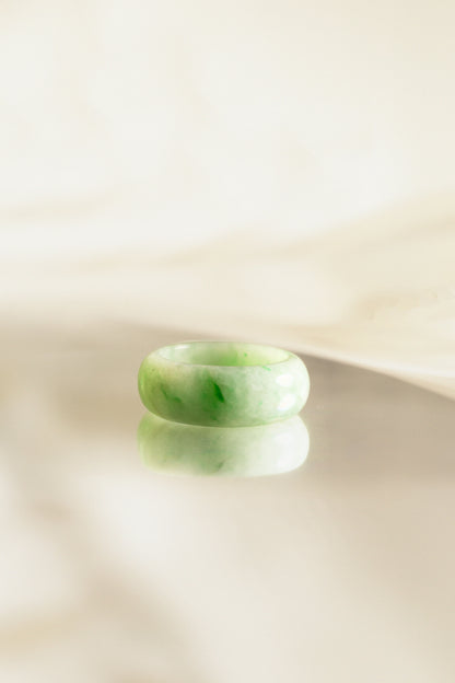 Pale Green Jadeite Ring with Light and Medium Green patches