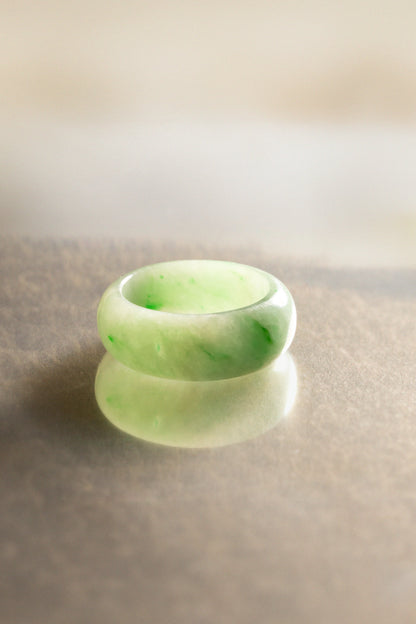 Pale Green Jadeite Ring with Light and Medium Green patches