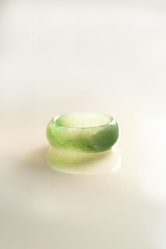 Pale Green Jadeite Ring  with Medium and Dark Green patches