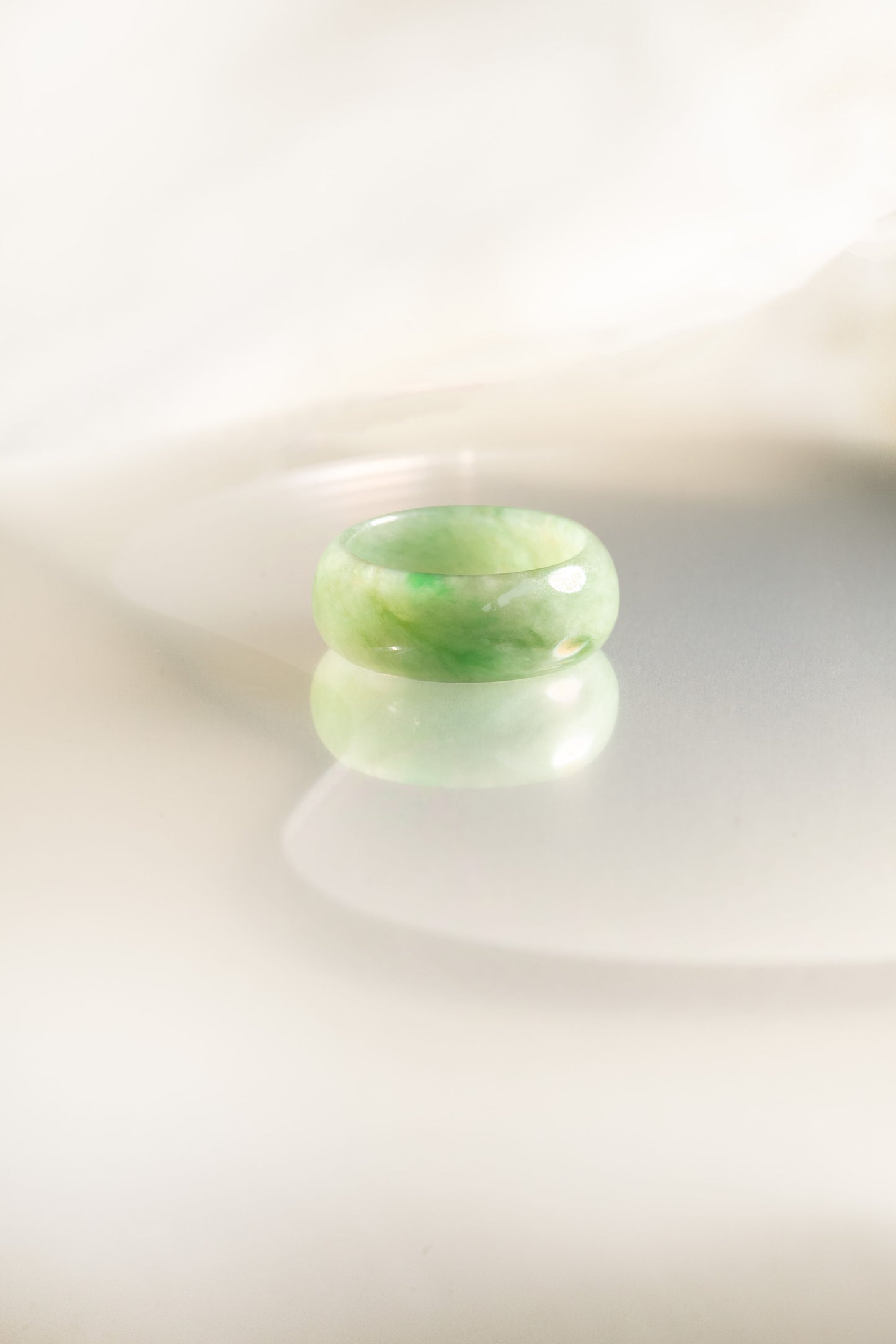 Pale Green Jadeite Ring  with Medium and Dark Green patches