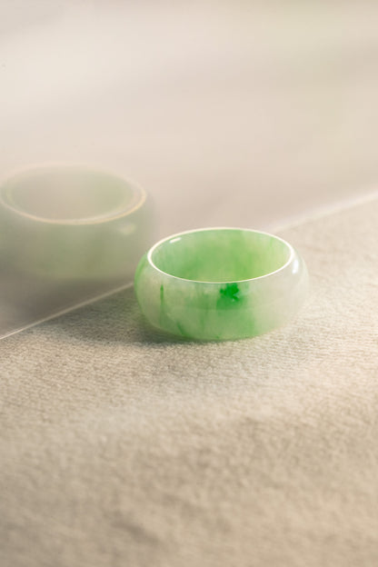 Pale Green Jadeite Ring with Bright Green patches
