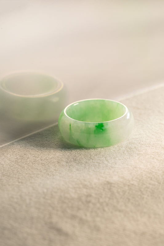 Pale Green Jadeite Ring with Bright Green patches