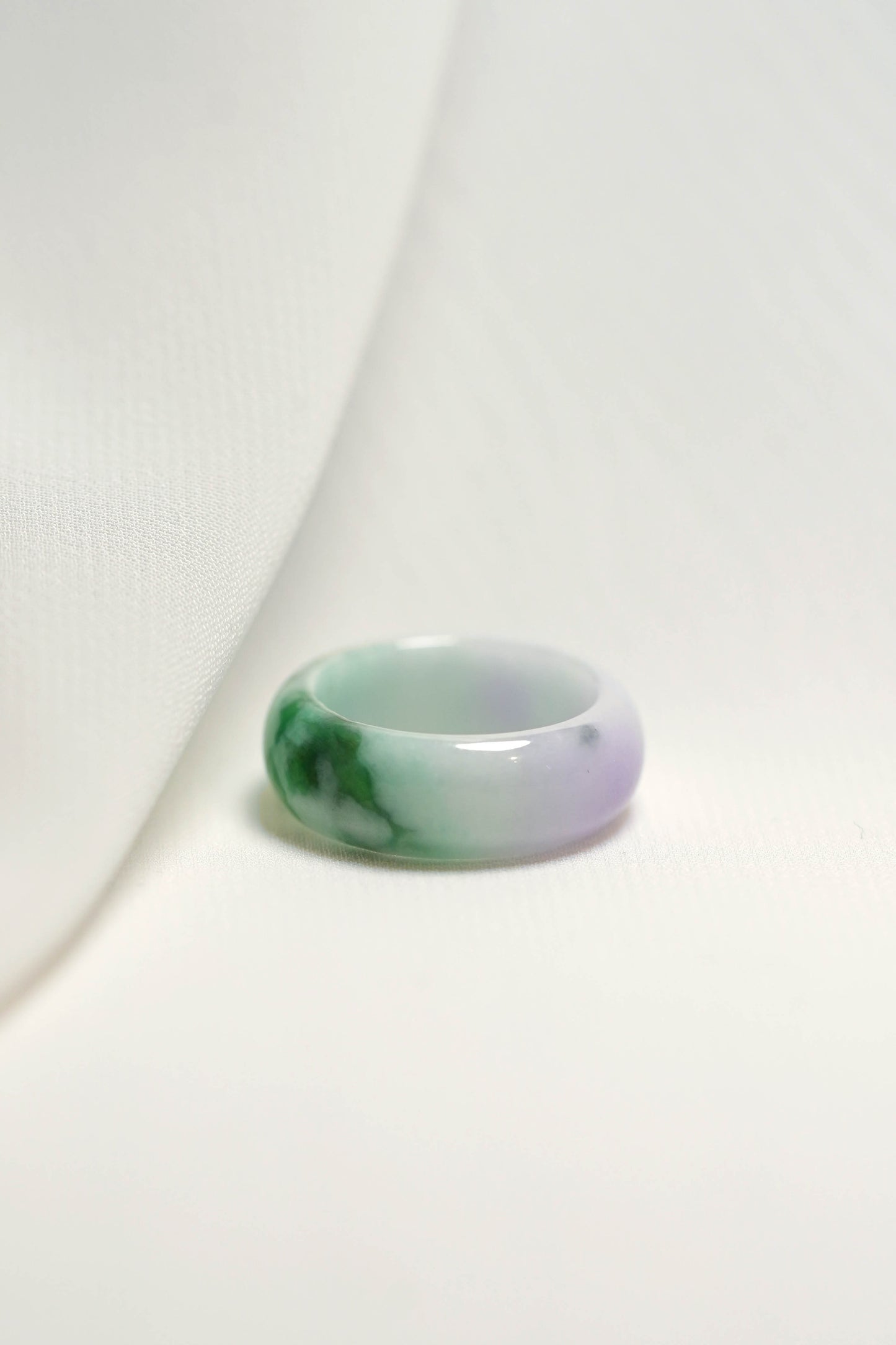 Pale Green Jadeite Ring with Intense Green and Pale Purple patches