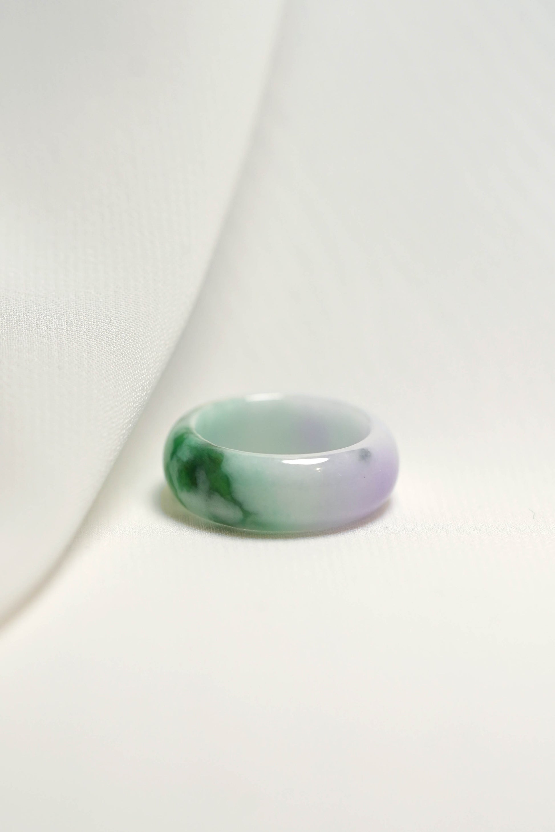 Pale Green Jadeite Ring with Intense Green and Pale Purple patches