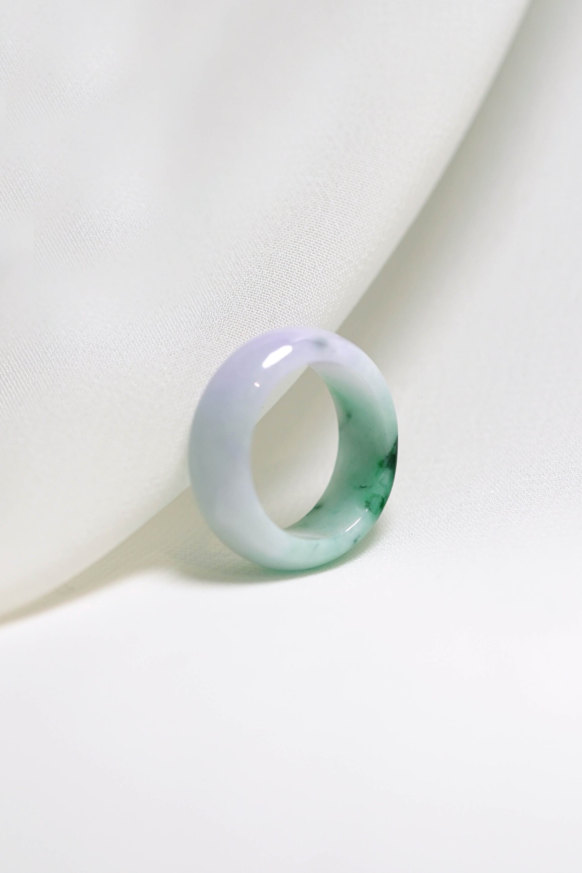 Pale Green Jadeite Ring with Intense Green and Pale Purple patches