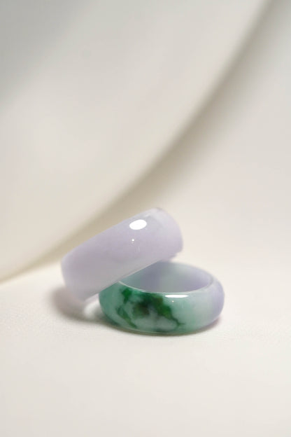 Pale Green Jadeite Ring with Intense Green and Pale Purple patches
