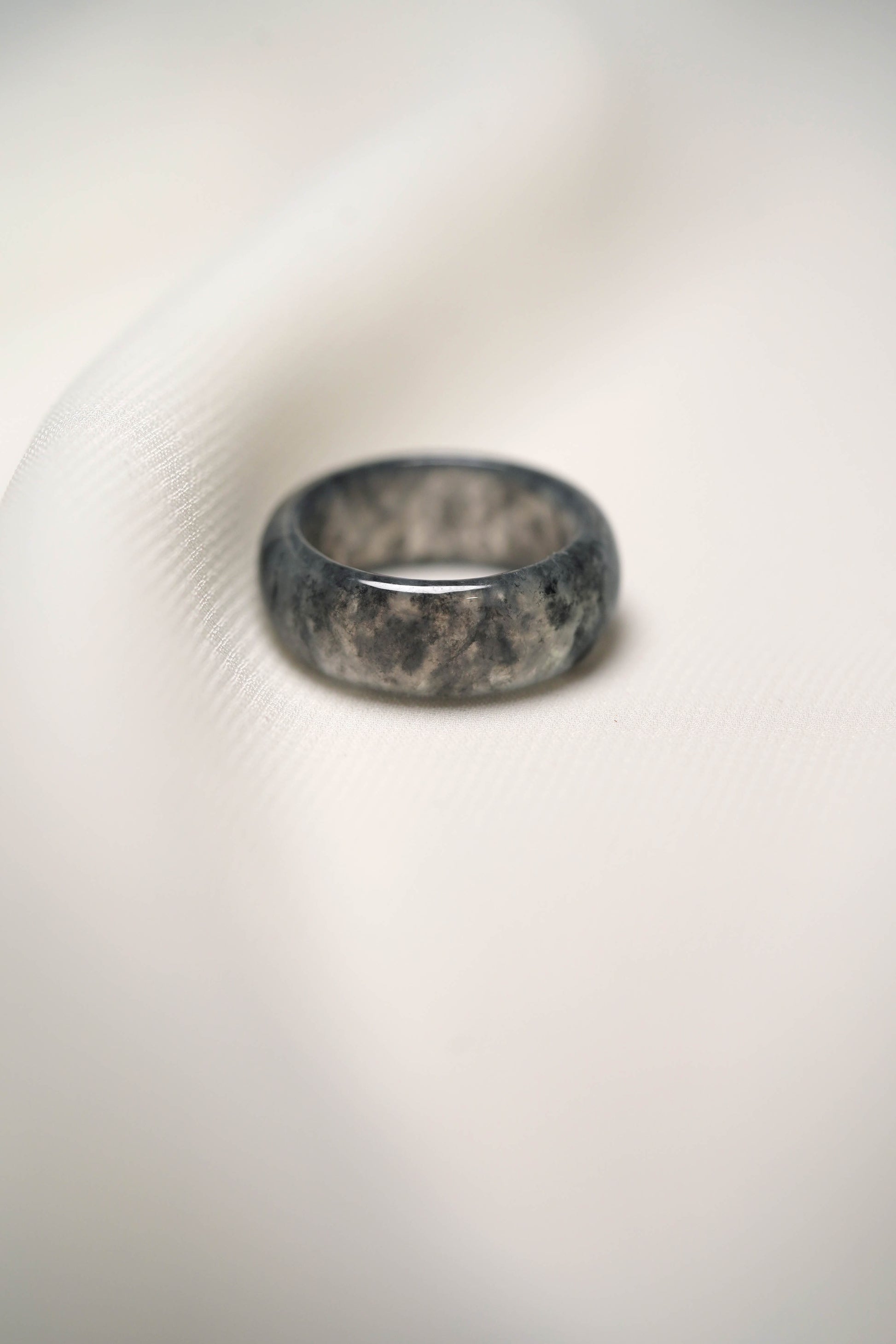 Grey Jadeite Ring with Black patches