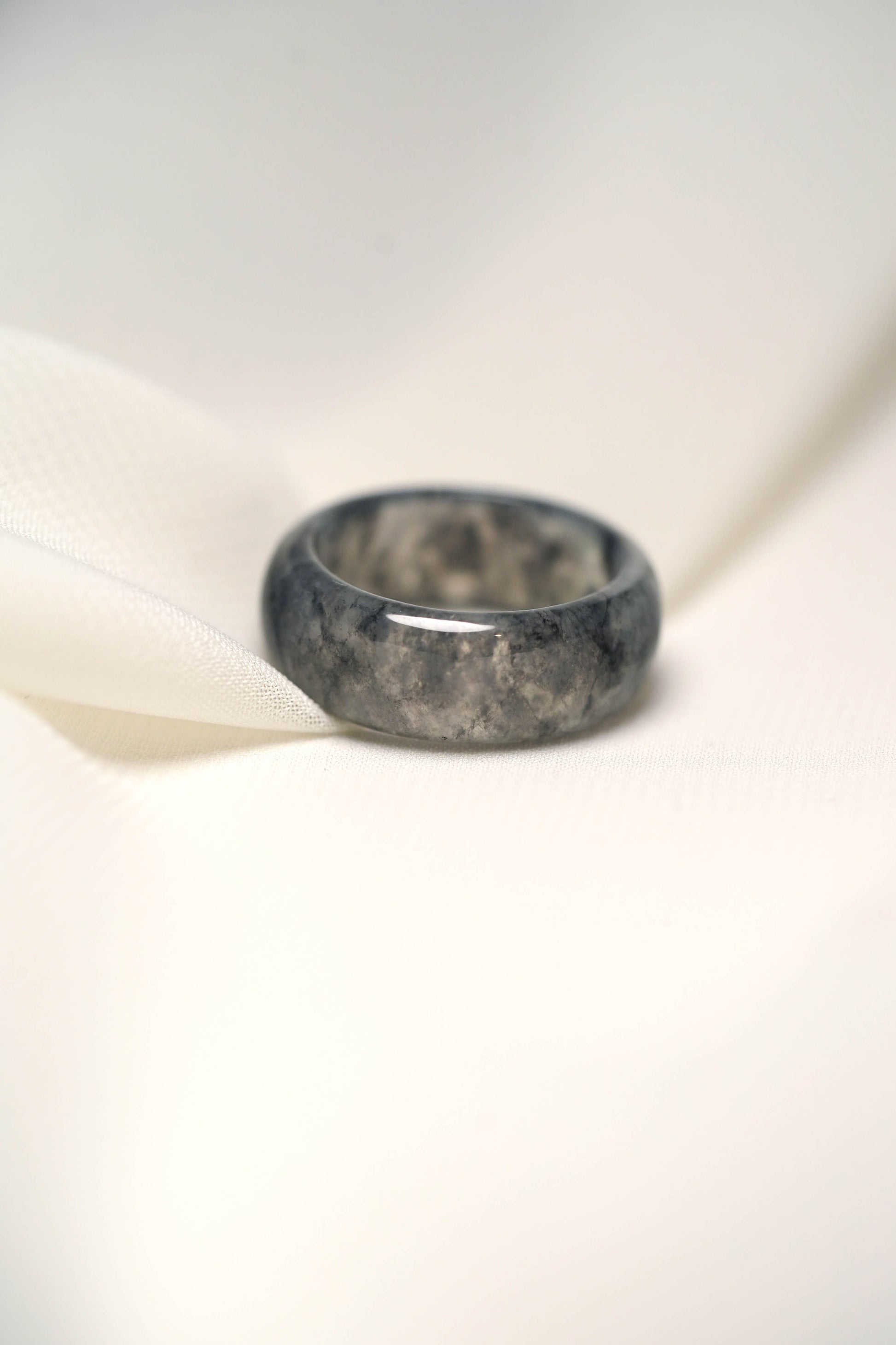Grey Jadeite Ring with Black patches