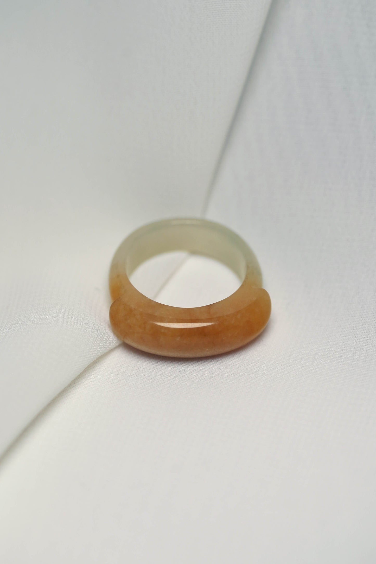White Jadeite Ring with Brownish Yellow patches