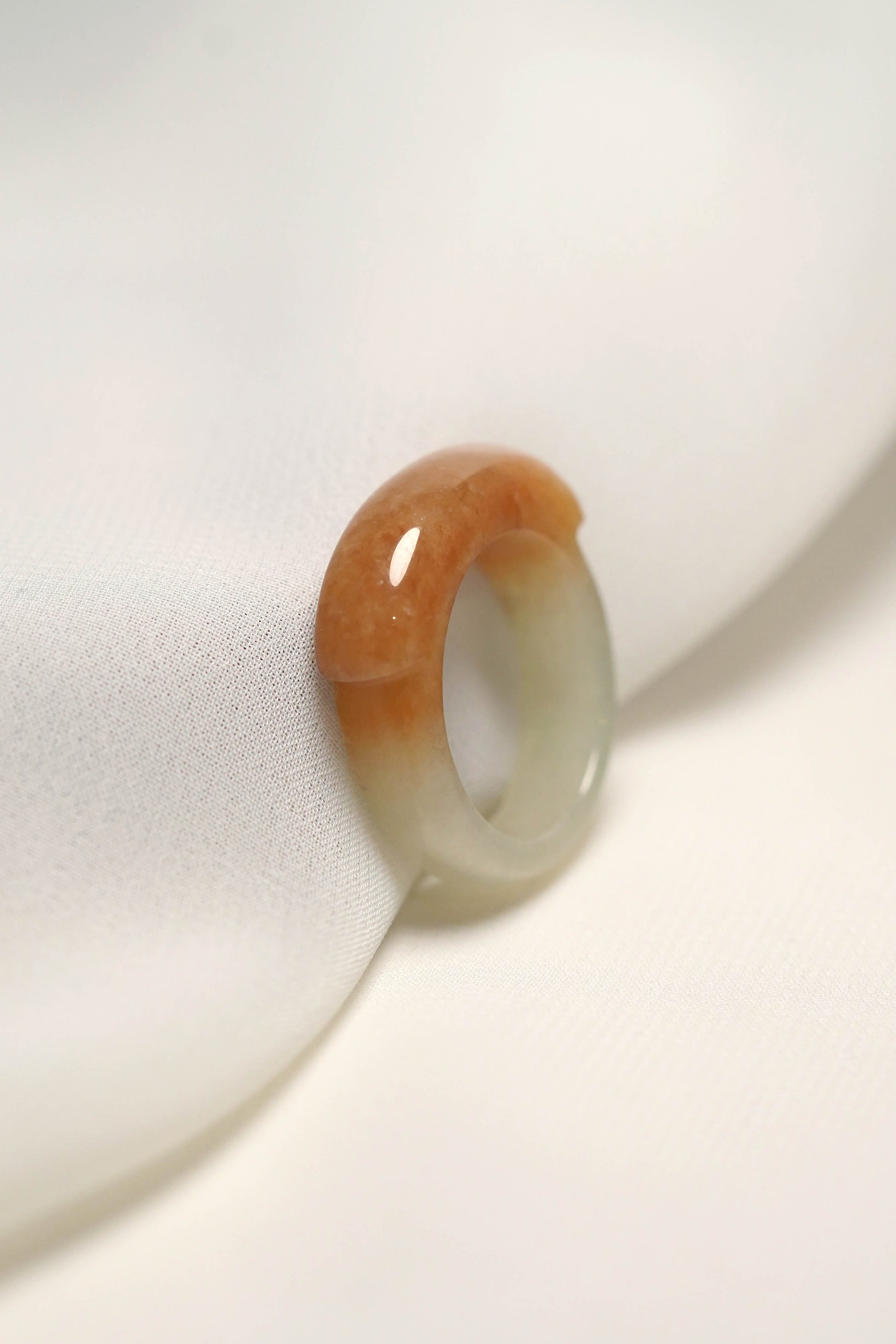 White Jadeite Ring with Brownish Yellow patches