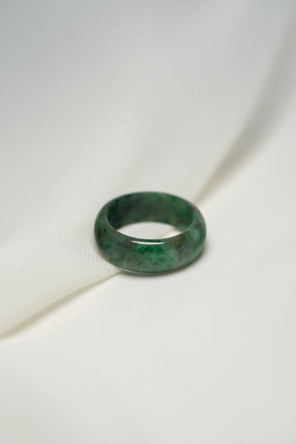 Pale Green Jadeite Ring with Intense Green and White patches