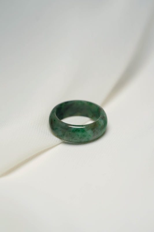Pale Green Jadeite Ring with Intense Green and White patches