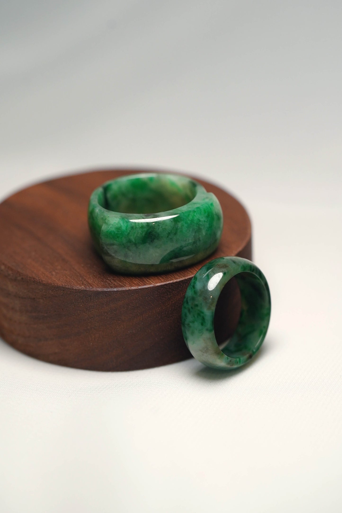 Pale Green Jadeite Ring with Intense Green and White patches