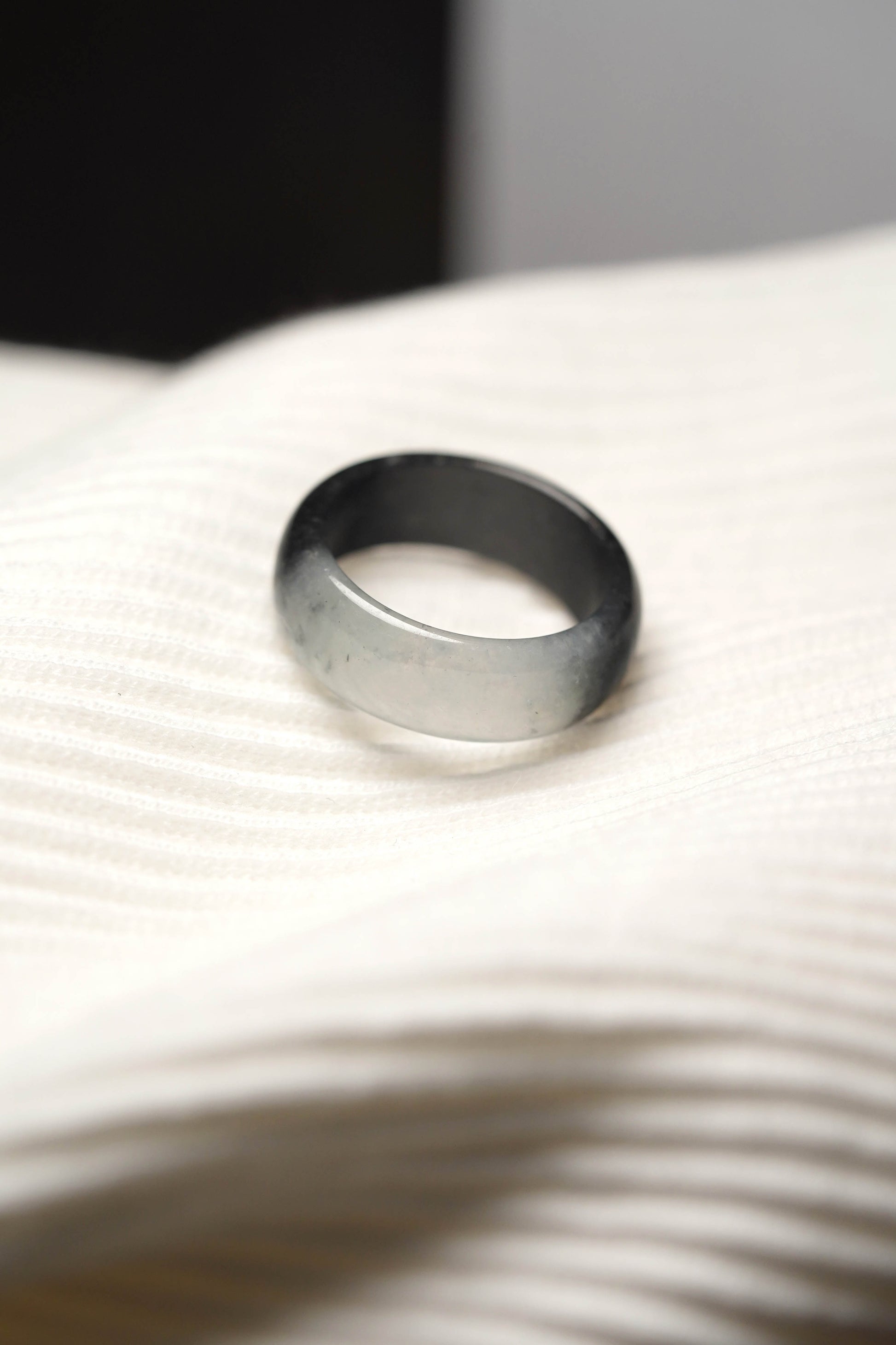 Black Jadeite Ring with White patches