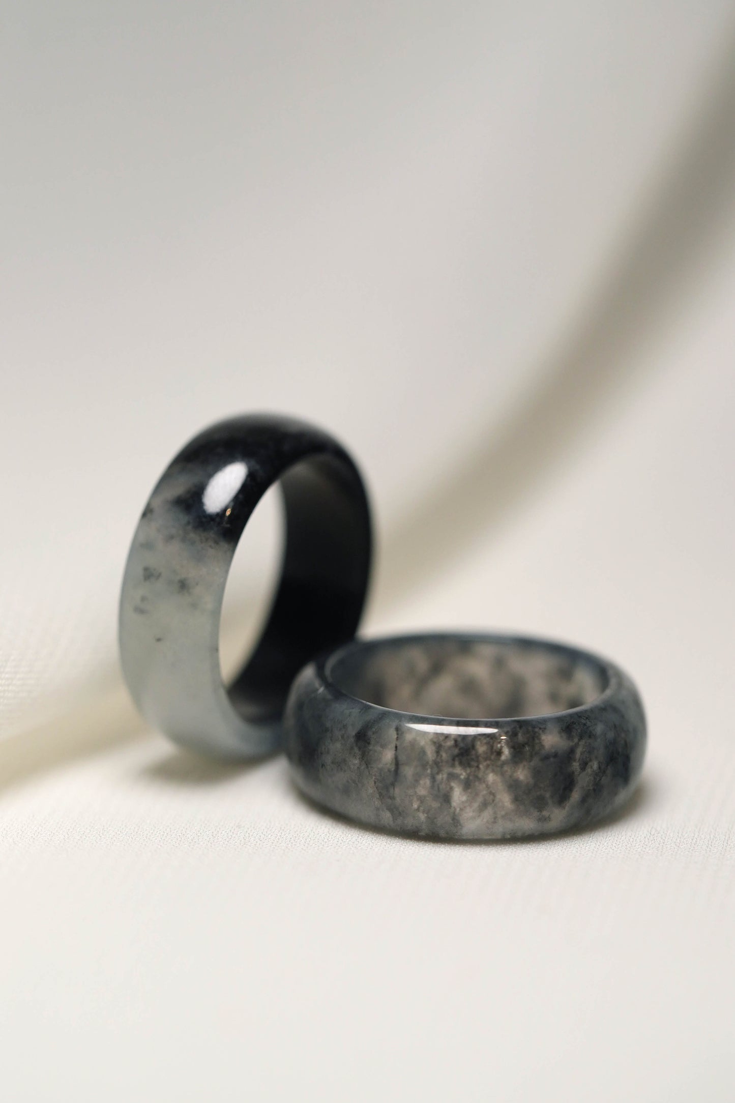 Black Jadeite Ring with White patches and Grey Jadeite Ring with Black patches