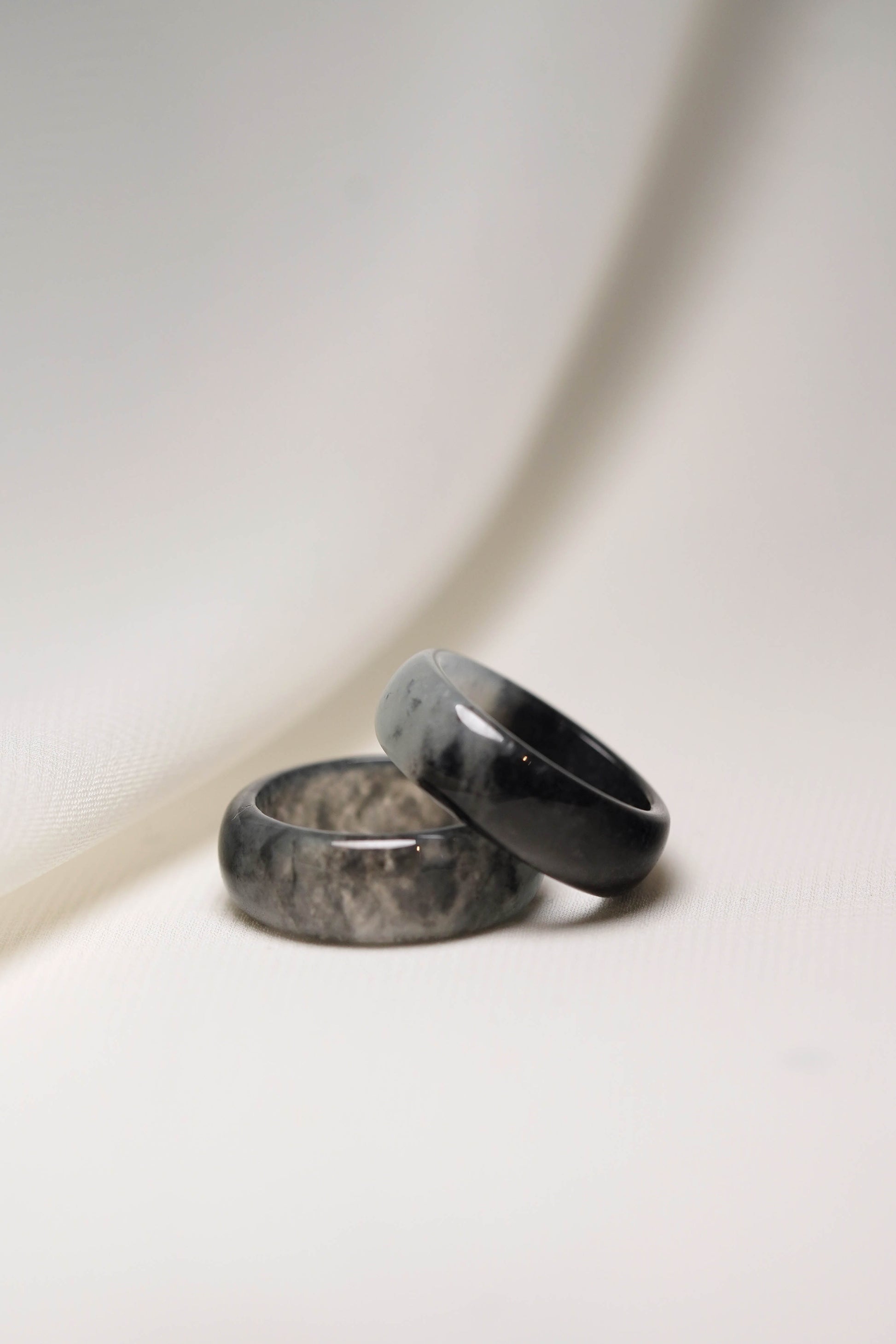 Black Jadeite Ring with White patches and Grey Jadeite Ring with Black patches