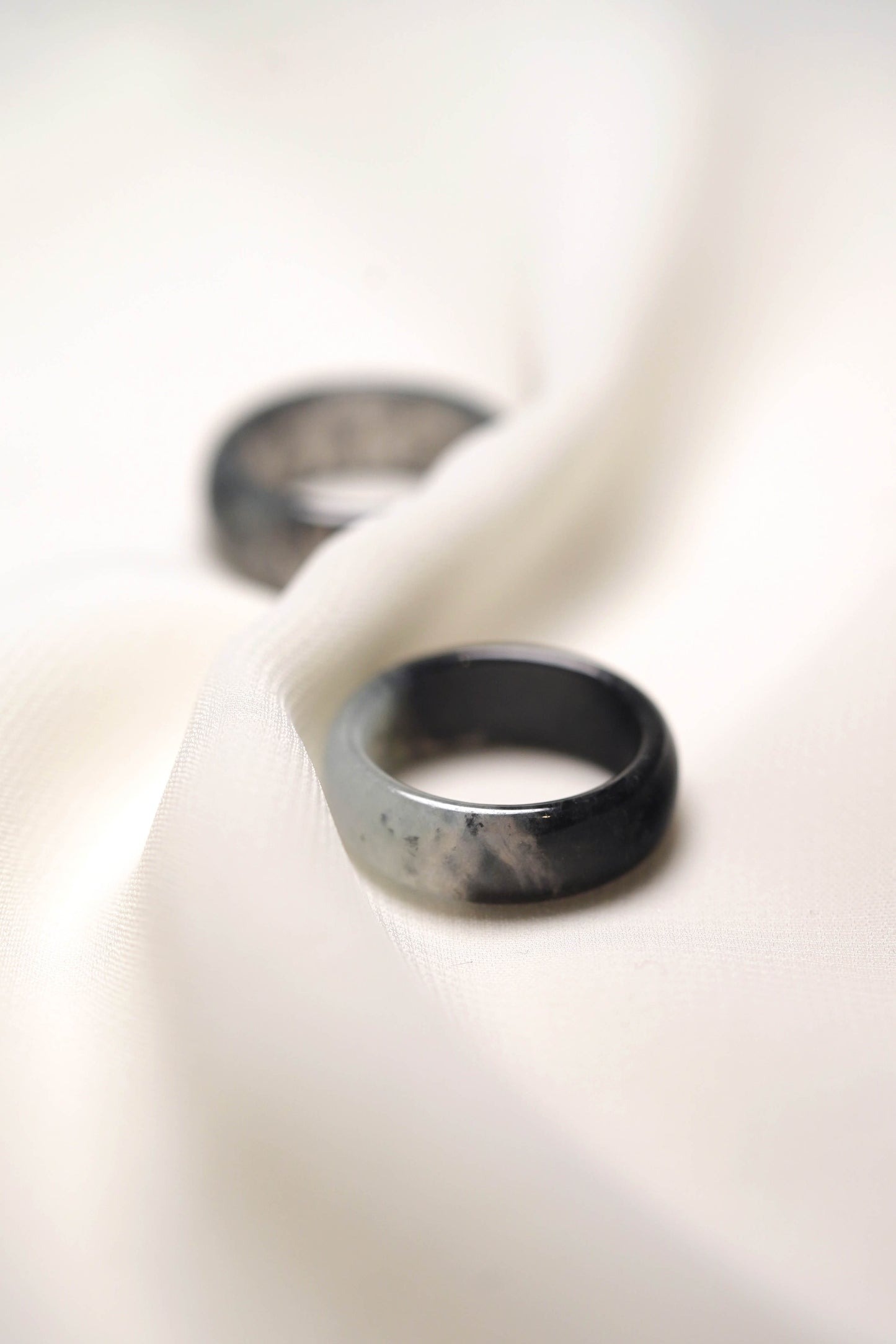 Black Jadeite Ring with White patches and Grey Jadeite Ring with Black patches