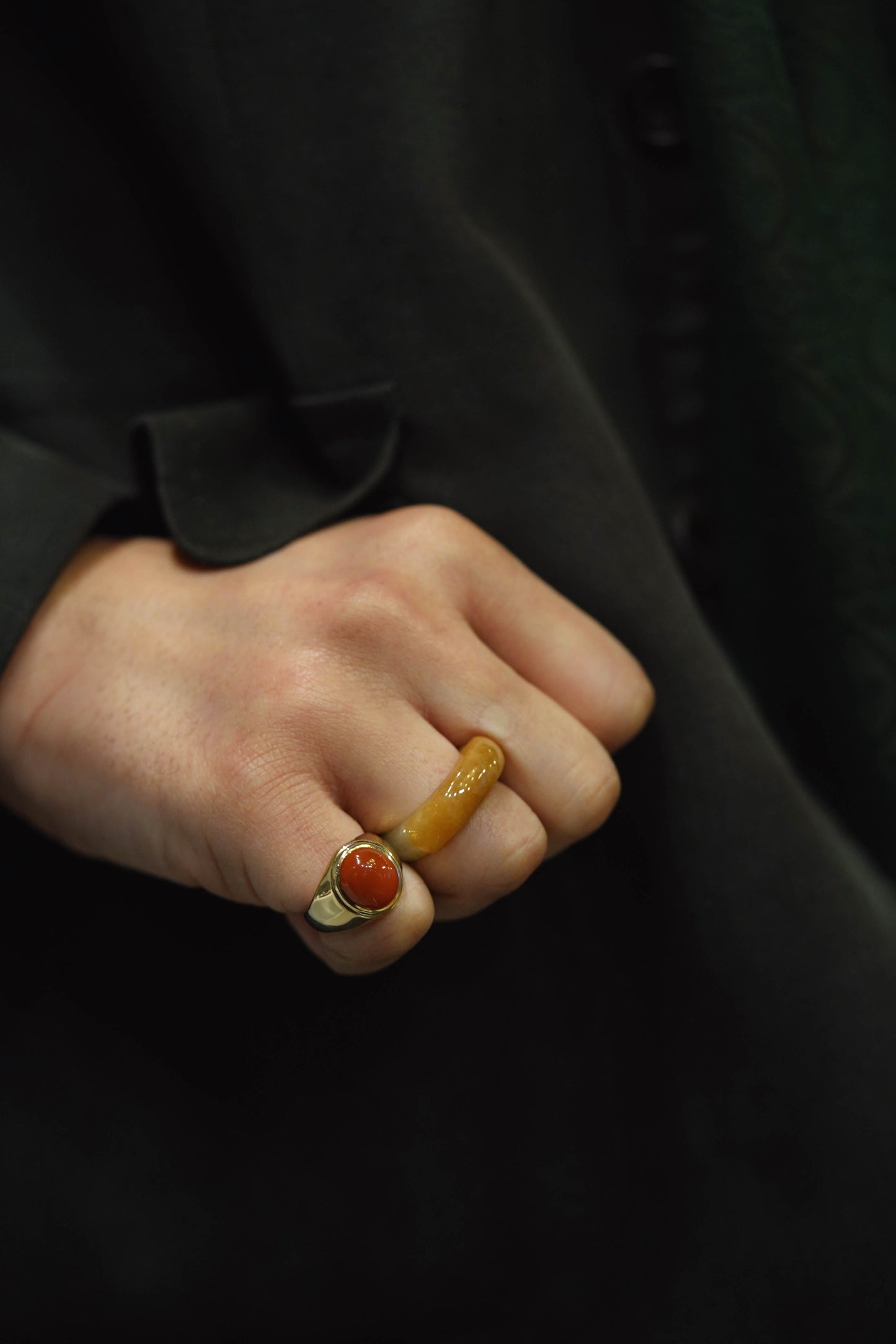 White Jadeite Ring with Brownish Yellow patches