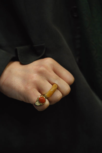 White Jadeite Ring with Brownish Yellow patches